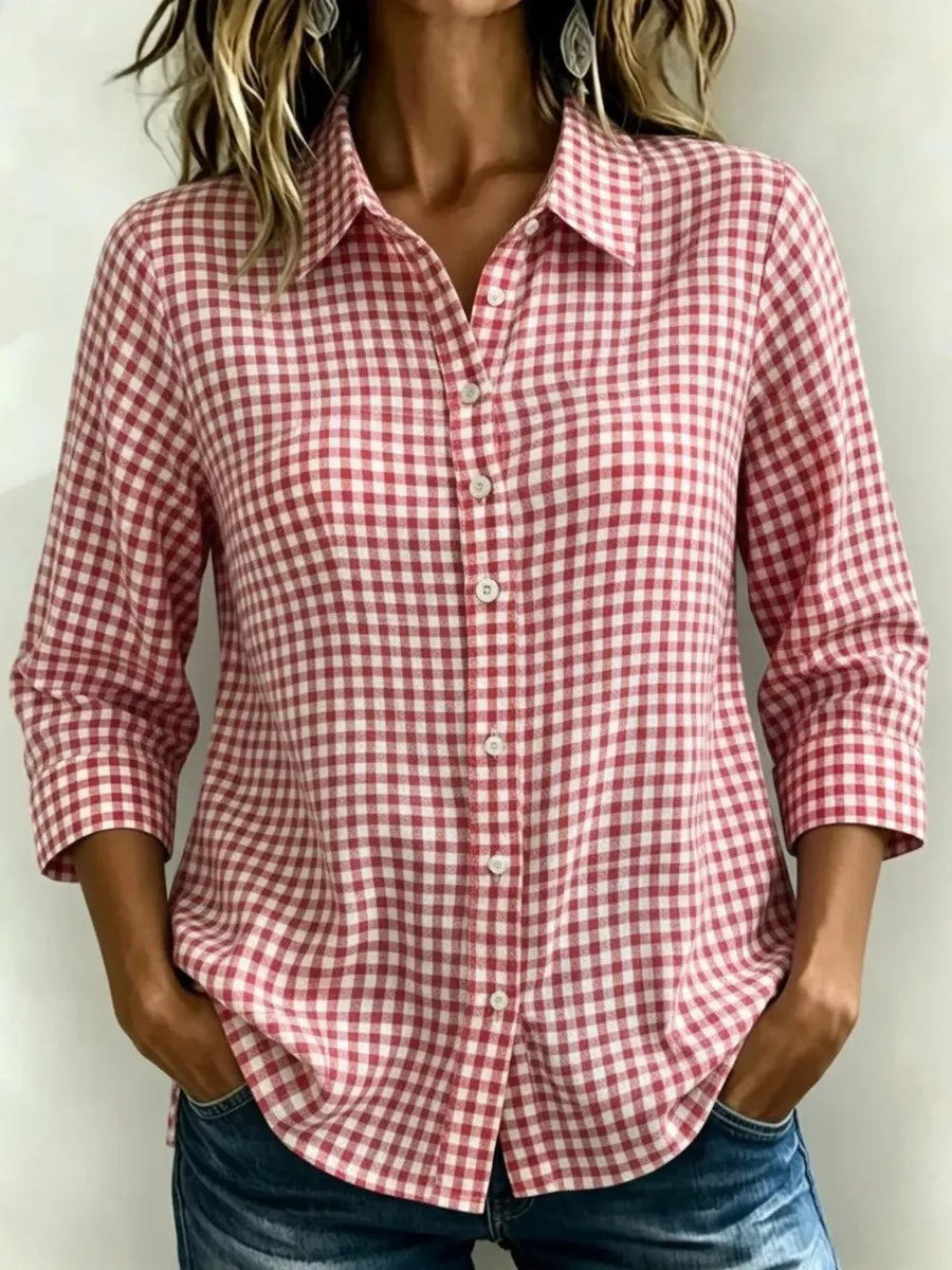 Full Size Plaid Collared Button Up Shirt in Orange
