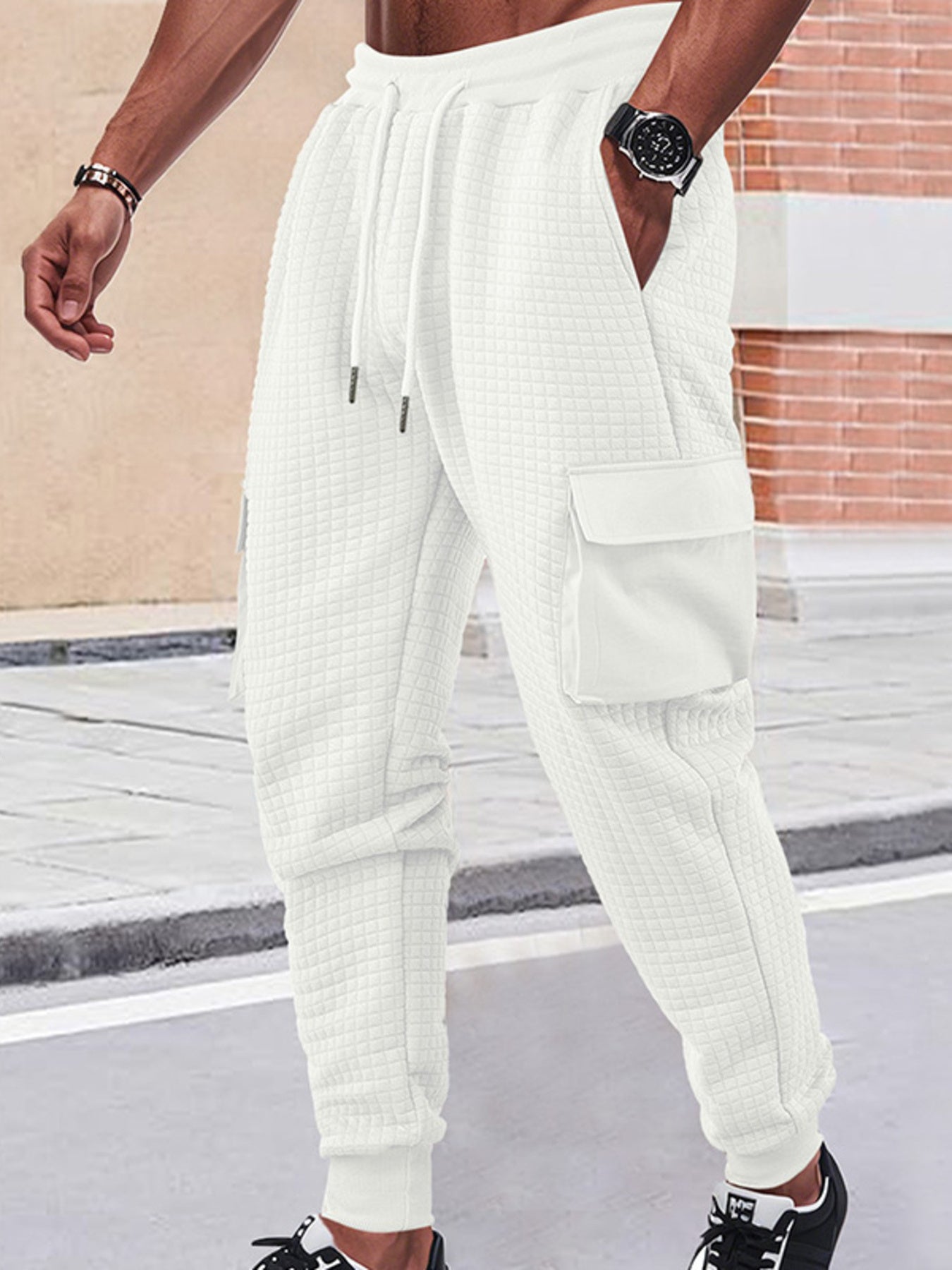 Men's Textured Cargo Joggers Plus Size, view 12