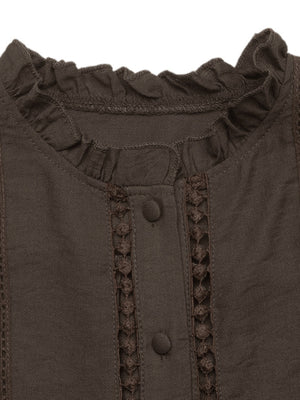 romantic blouse in Coffee Brown with mock neck