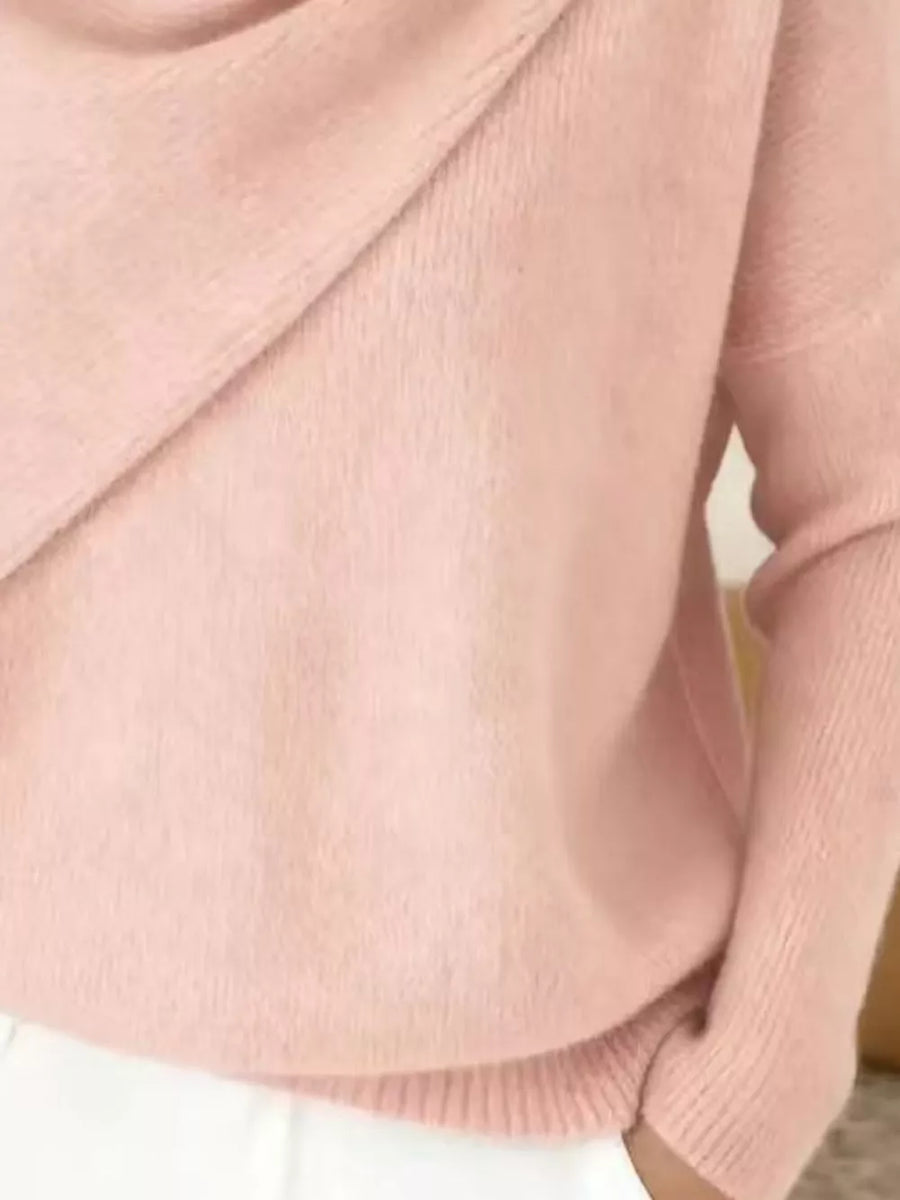 Solid Color Cowl Neck Sweater Plus Size in Pink with plus-size