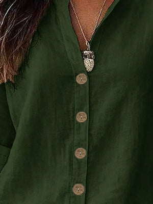 Linen Long-sleeve Top in Dark Green