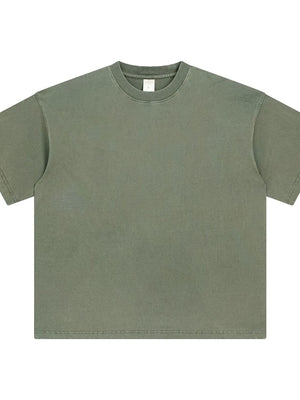 Oversized washed cotton crewneck t-shirt in Olive Brown with crew neck and short sleeves.