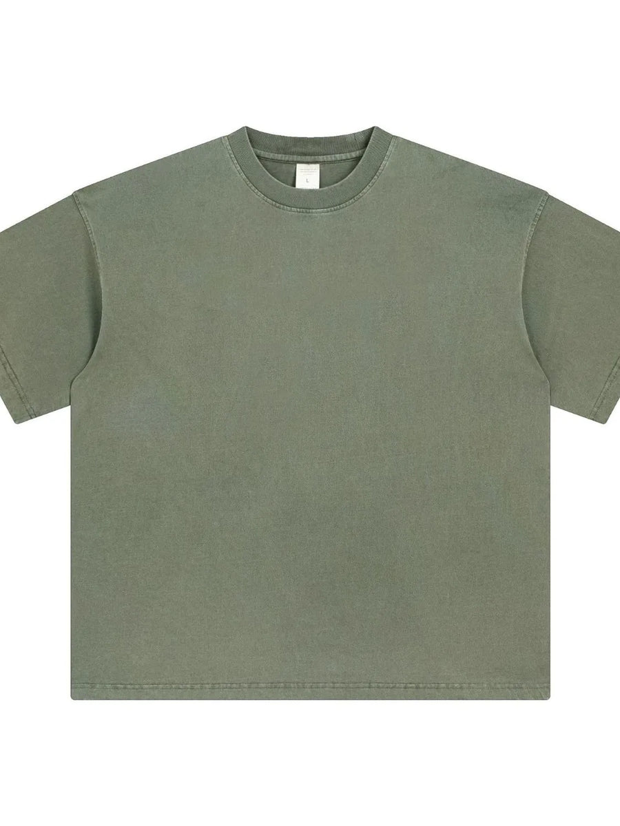 Oversized washed cotton crewneck t-shirt in Olive Brown with crew neck and short sleeves.