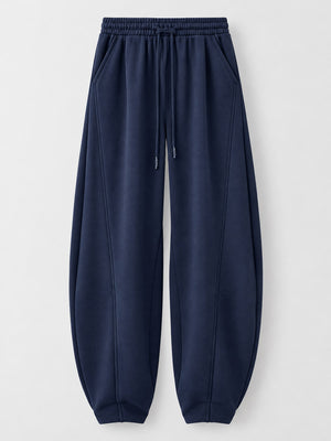 Full Size Drawstring Loose Fit Wide-Leg Sweatpants in light gray with seam detail