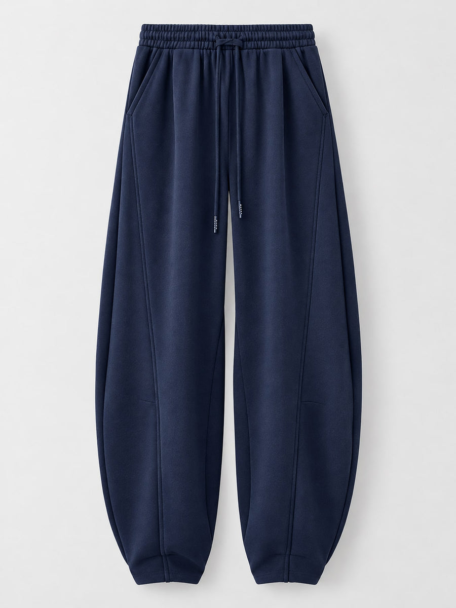 Full Size Drawstring Loose Fit Wide-Leg Sweatpants in light gray with seam detail