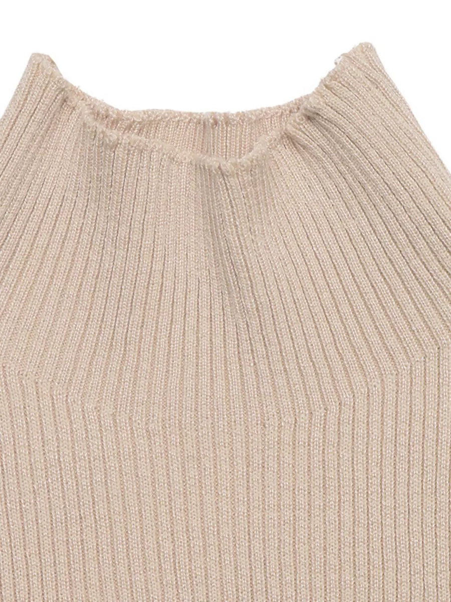 Ribbed Mock Neck Flare Sleeve Sweater Dress option 7