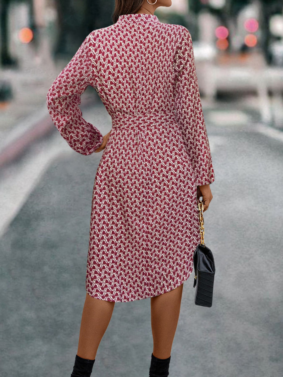 burgundy midi dress with midi and tie