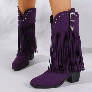 Green boots with mid-calf and side-zip