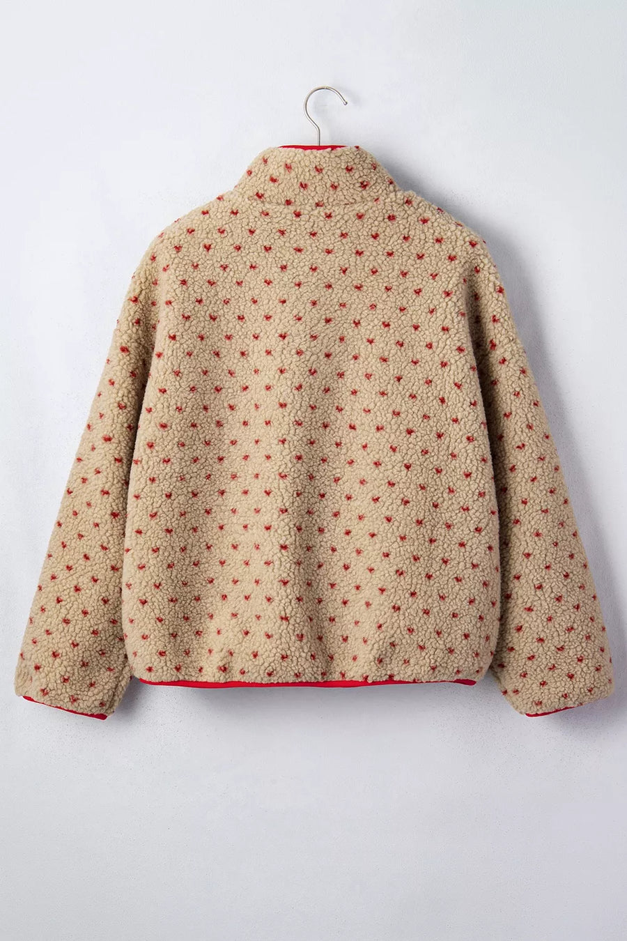 Heart Pattern Fleece Colorblock Collar Sweatshirt option 5