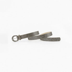 Silver glitter micro-studded belt with a silver buckle.