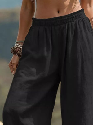 Full Size Bohemian Wide-leg Pants Plus Size in Apricot