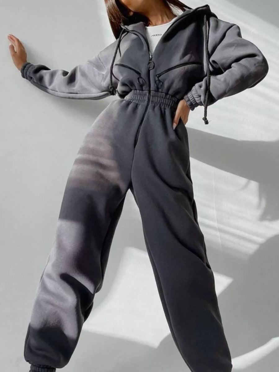Green relaxed jumpsuit with hooded