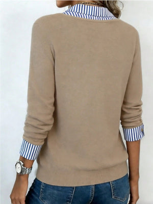 preppy pullover sweater in Tan with v-neck