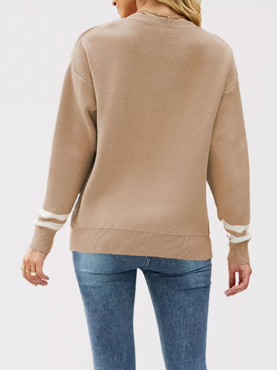 Black relaxed crewneck sweater with crew neck