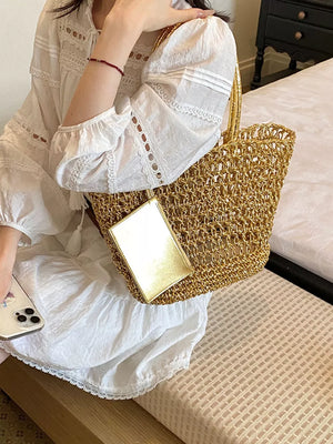 tote in Gold with woven and woven texture