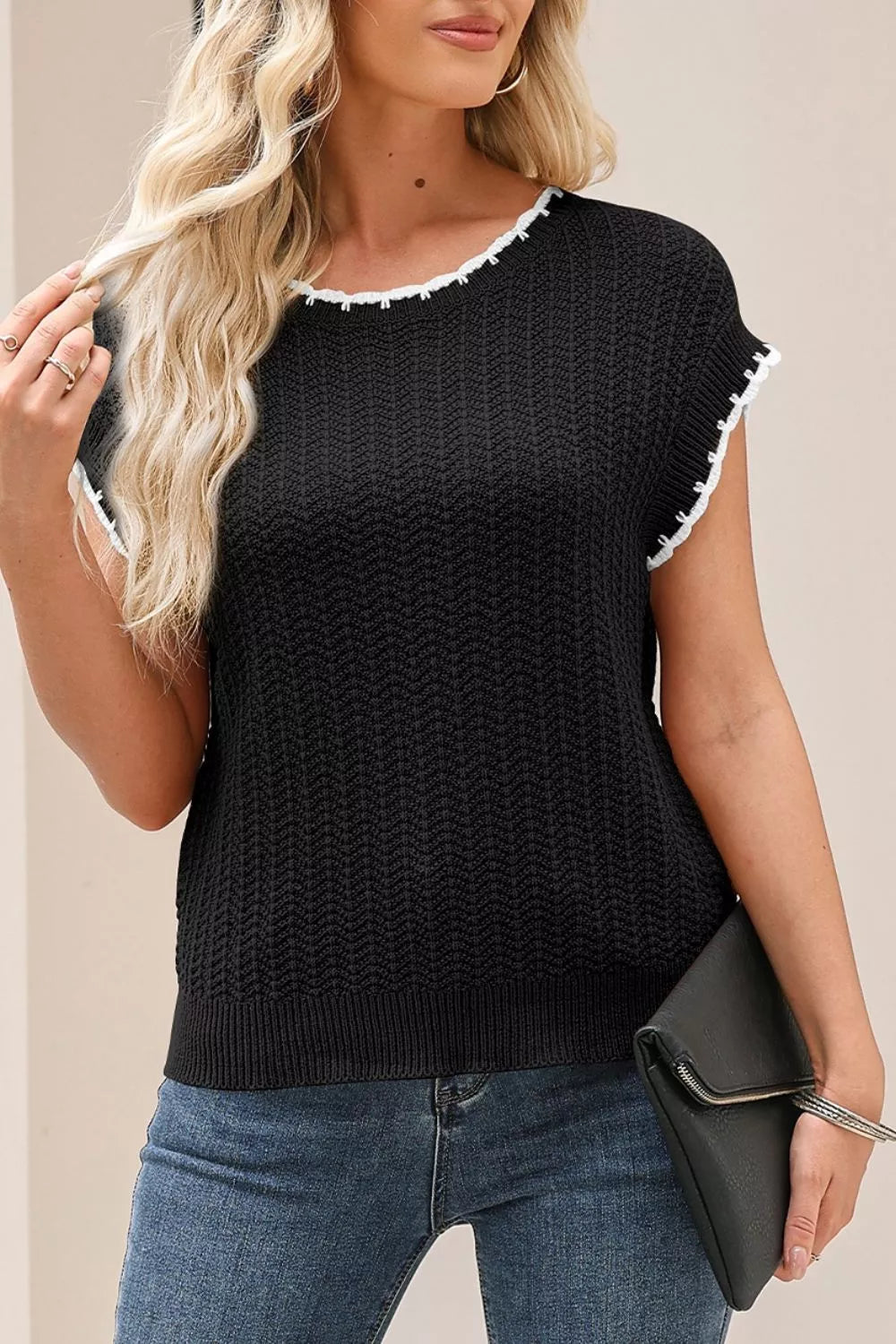 Textured Knit Sleeveless Sweater Vest option 8
