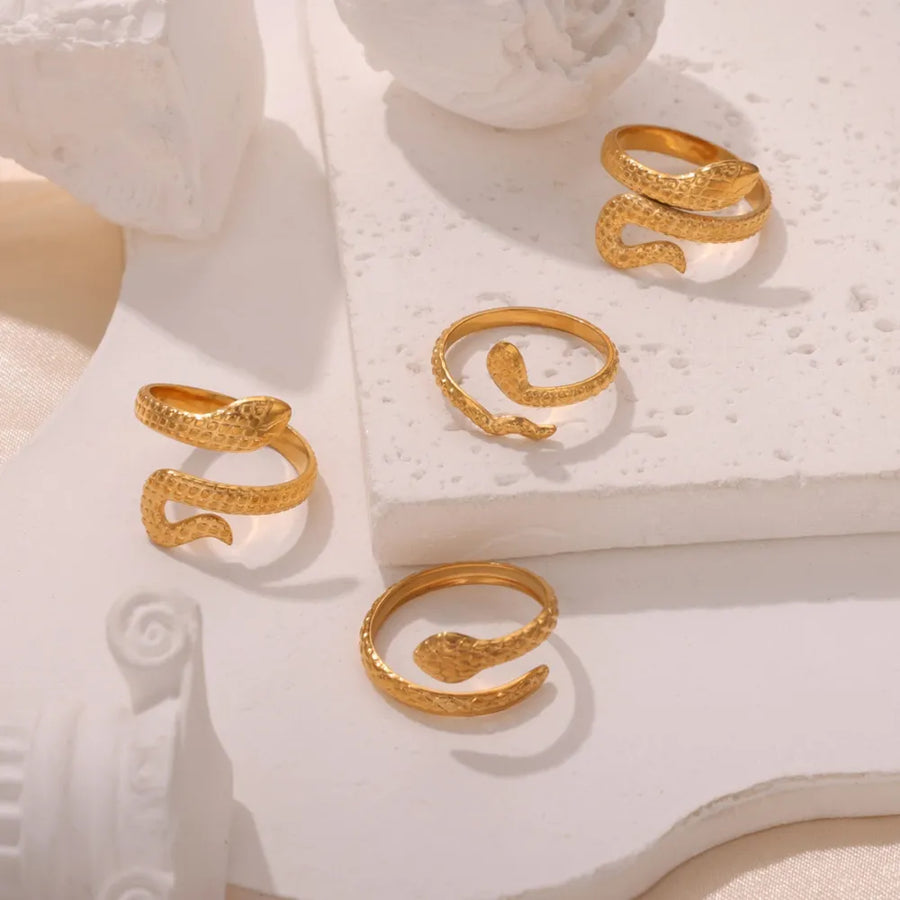 Gold textured snake wrap rings, available in Style A, B, and C.