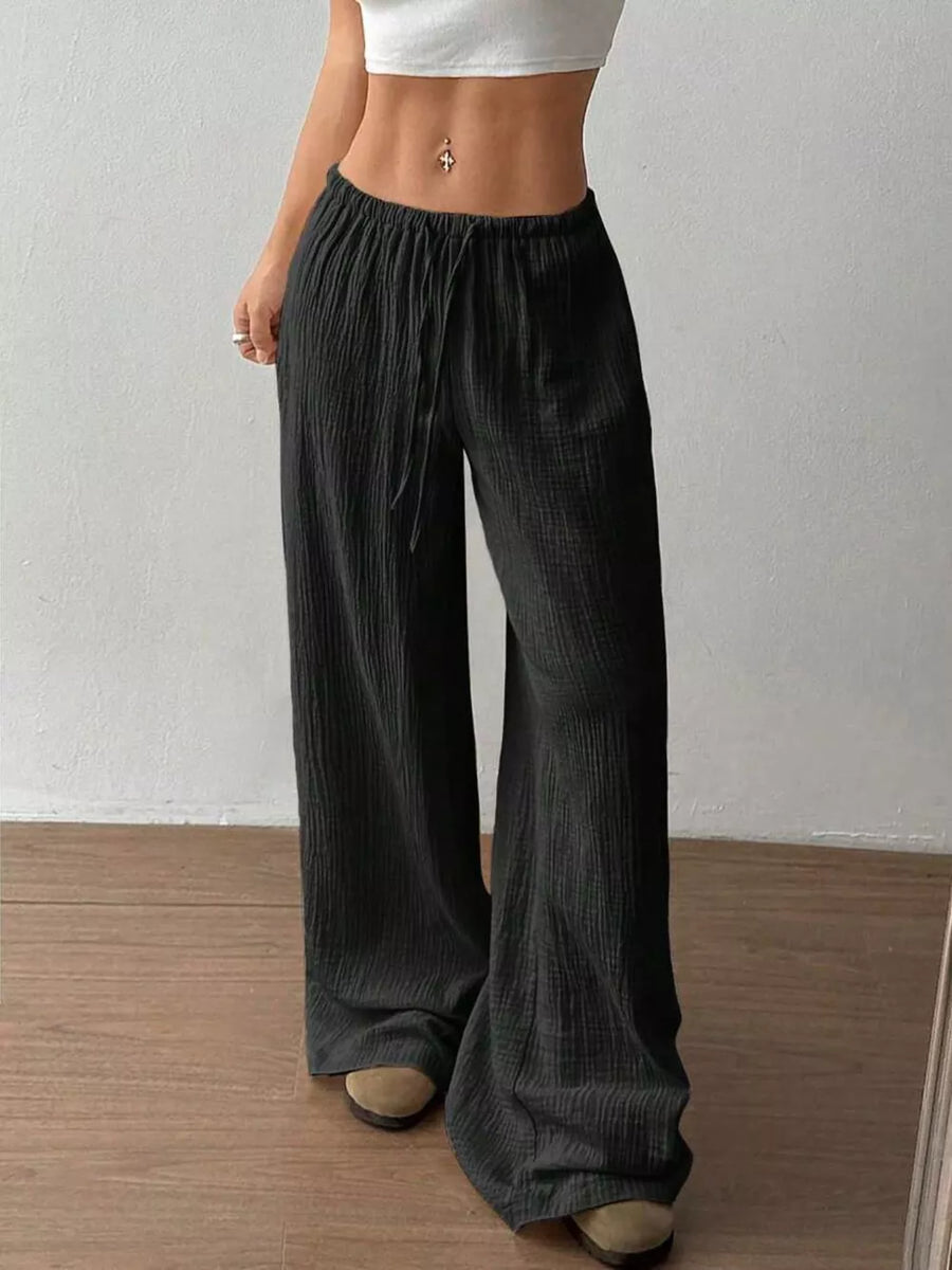 Wide-leg Drawstring Cotton Pants, view 22
