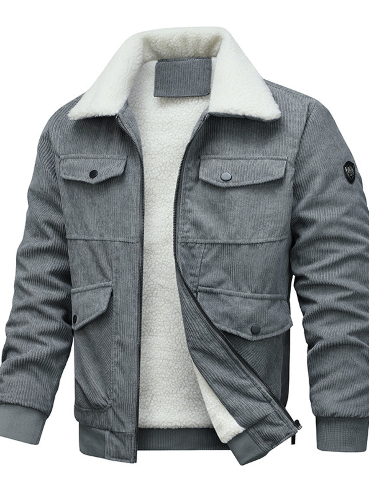 bomber jacket in slate gray featuring pocketed and regular fit