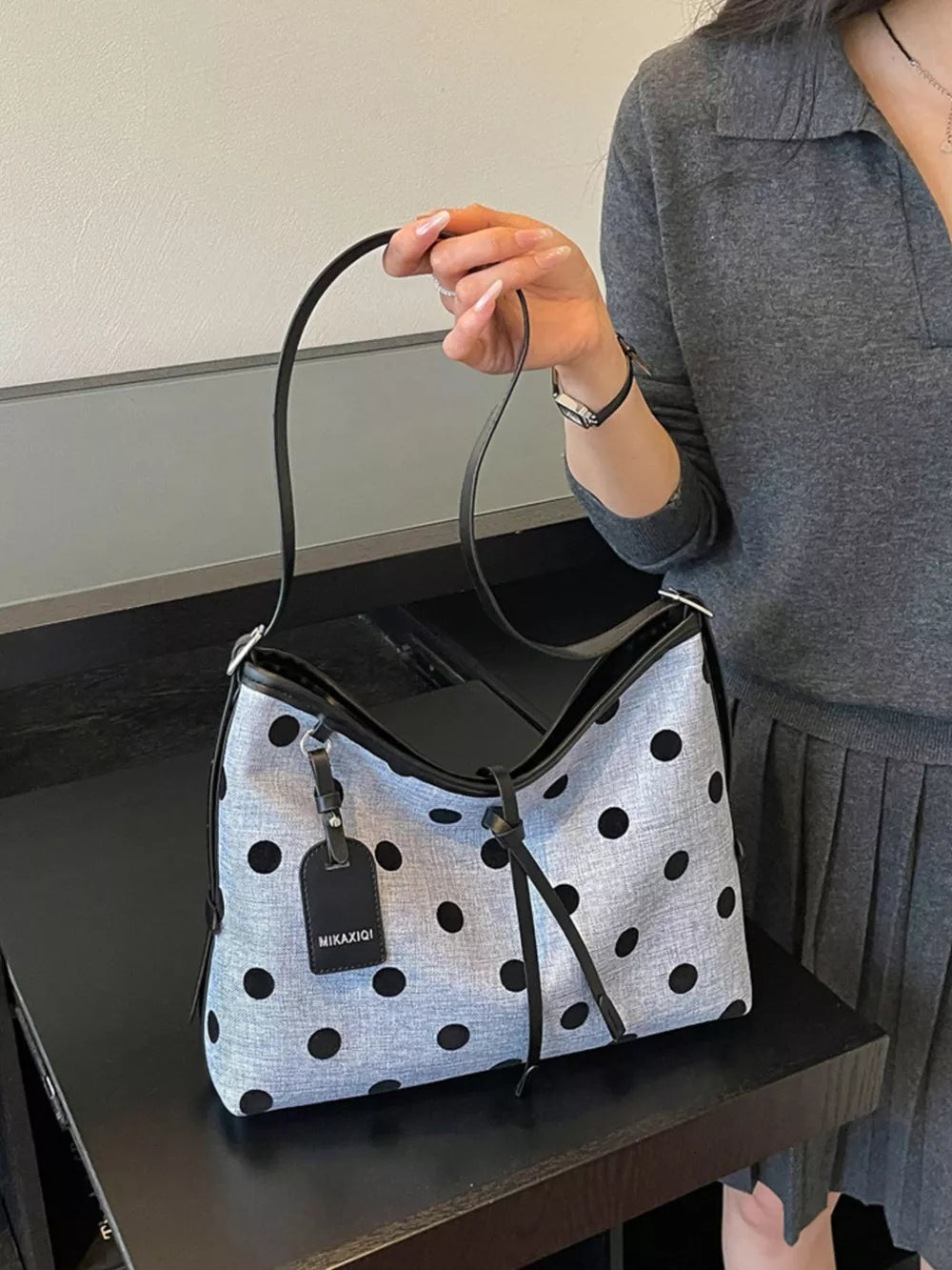 handbag in light blue featuring shoulder strap and straight fit
