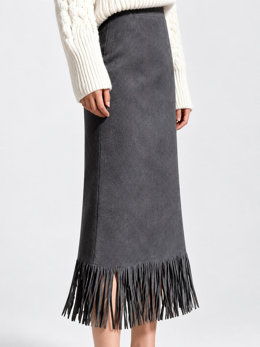 Polyester 90% Care instructions: Hand wash cold midi skirt in Dark Gray with straight silhouette
