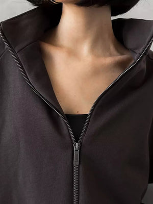 Zip Up Long Sleeve Outerwear And Pants Set in Brown, view 13