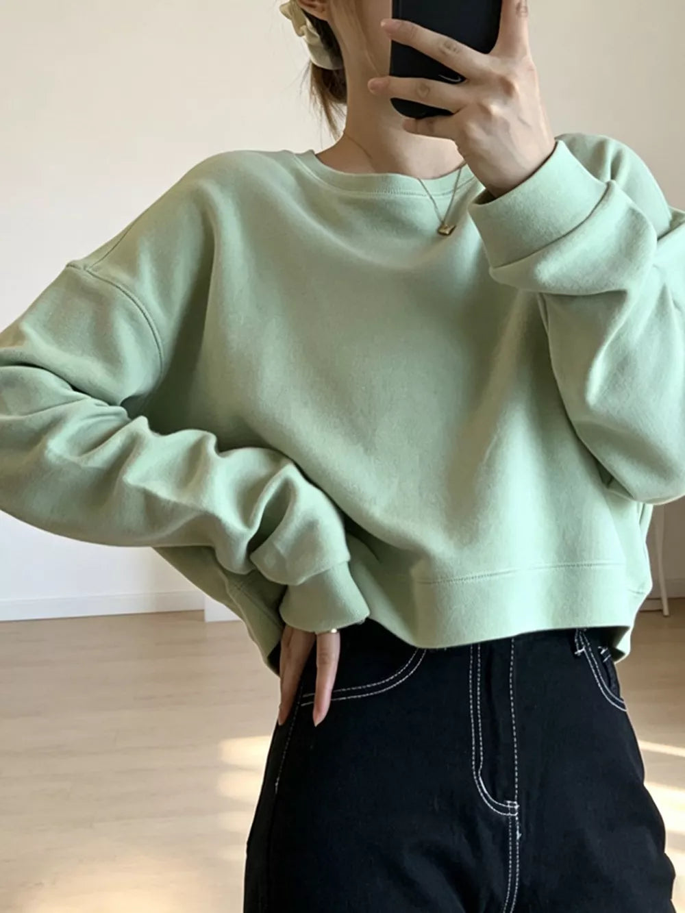 Black Crew Neck Drop Shoulder Sweatshirt