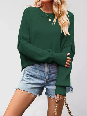 Purple And Green Color Matching relaxed crewneck sweater with crew neck