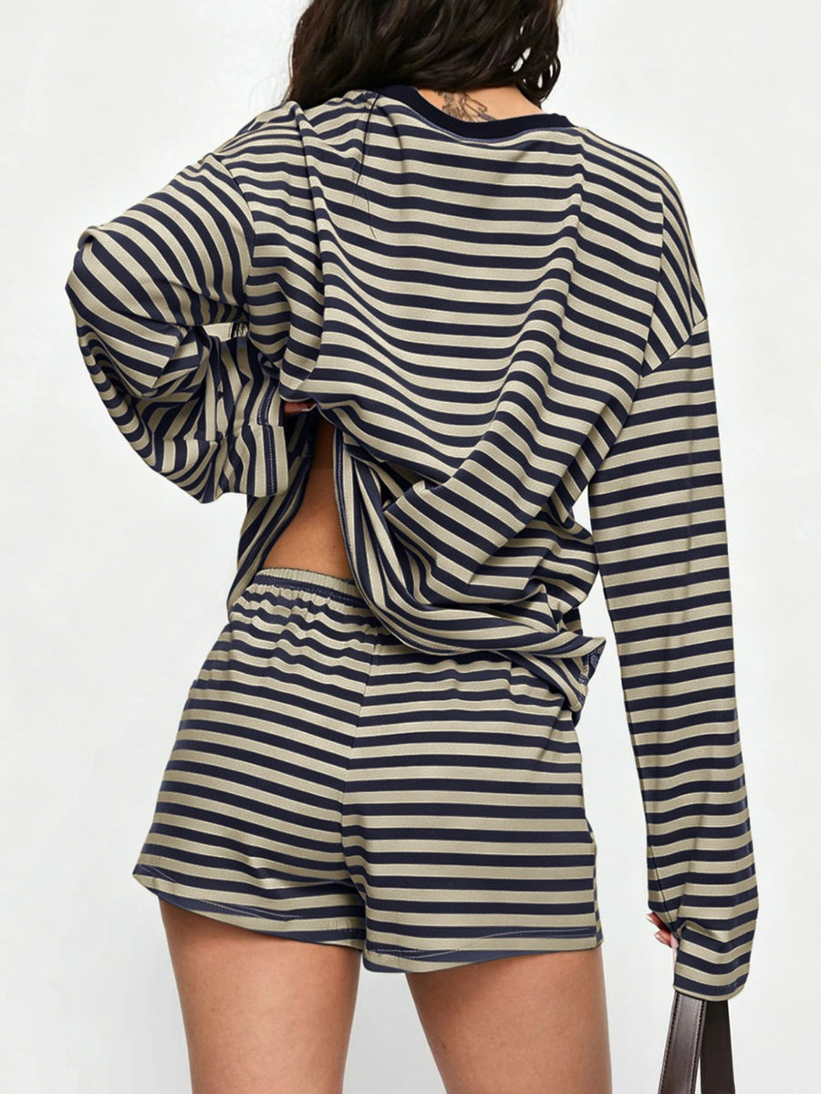 pajama set in Dusty Pink with two-piece and hip-length (top), mini (shorts)