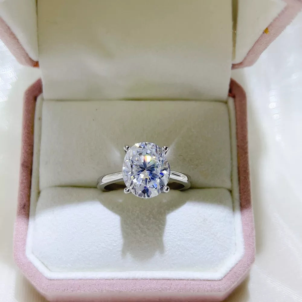 1 Carat Oval Moissanite Solitaire Sterling Silver Ring