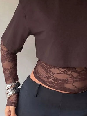 Black with Lace Patchwork Short Sleeve T-shirt