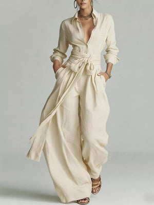 resort jumpsuit in Tan with collared