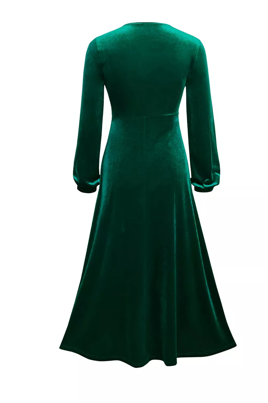 Dark Green with Velvet Balloon Sleeve Maxi Dress in Dark Green