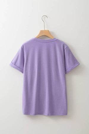 Full Size Spooky Sequin Letter Patched T Shirt in Lavender with plus-size