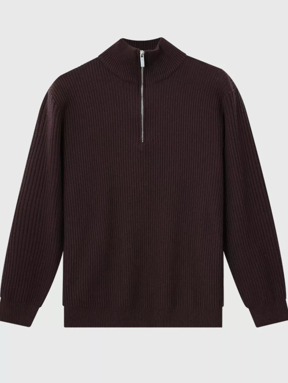 Dark Brown Men's Plus Size Ribbed Half-zip Sweater