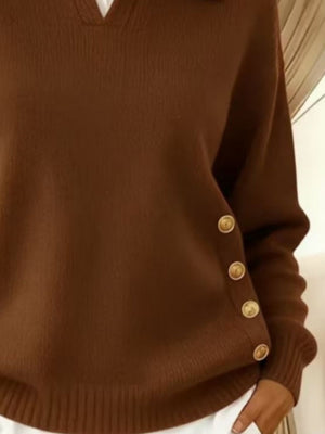 Decorative Button Dropped Shoulder Sweater Plus Size in Red