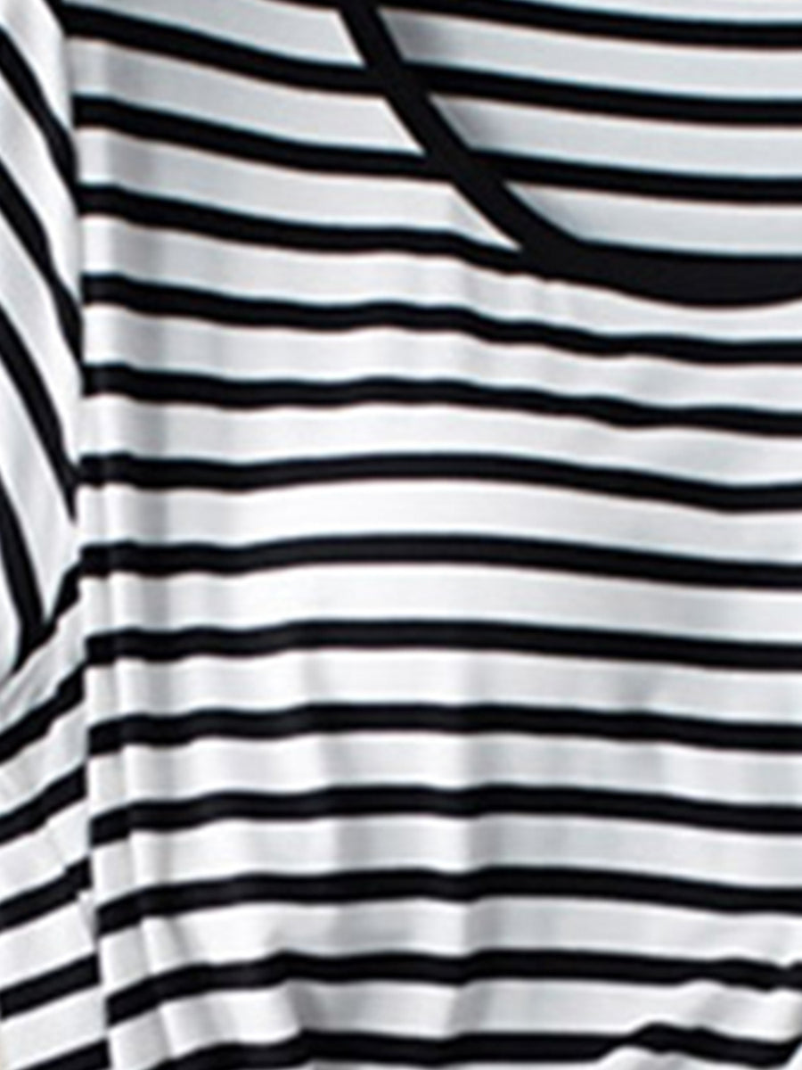 Black and white striped t-shirt with built-in bra and scoop neckline.