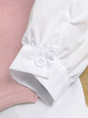 Pink with Children's Long Sleeve Shirt Dress And Knit Vest Set