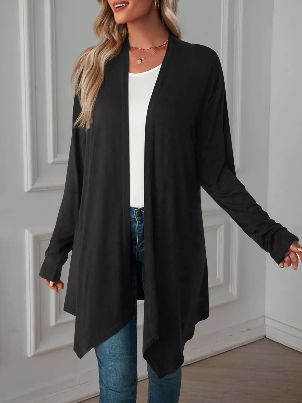 classic cardigan in Black with open-front