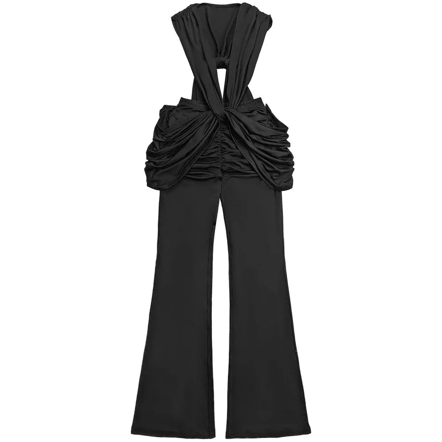 Black jumpsuit with ruched and sleeveless