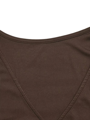 chocolate brown fitted wrap top with v-neck