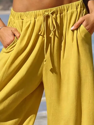 100% polyester Care instructions: Machine wash cold wide-leg pants in Gum Leaf with wide-leg silhouette