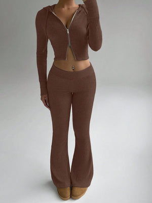 lounge set featuring ribbed in Brown with 100% polyester Care instructions: Machine wash cold texture