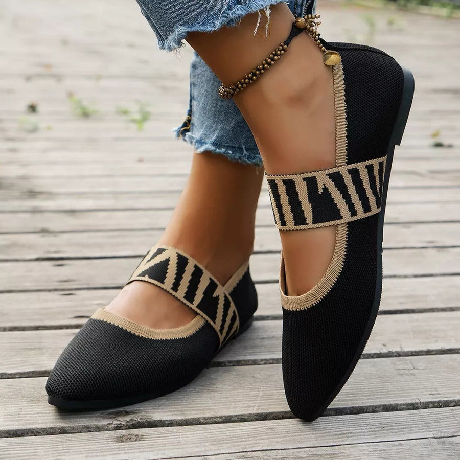 Point Toe Slip-ons in Army Green with knit upper