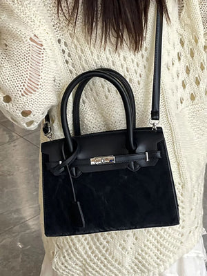 Textured Leather Top-handle Handbag in Red