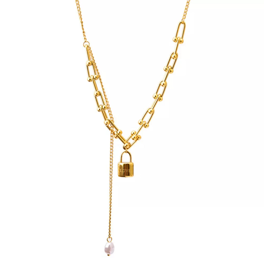 18k Gold-plated Lock Pendant Necklace in gold with lock pendant