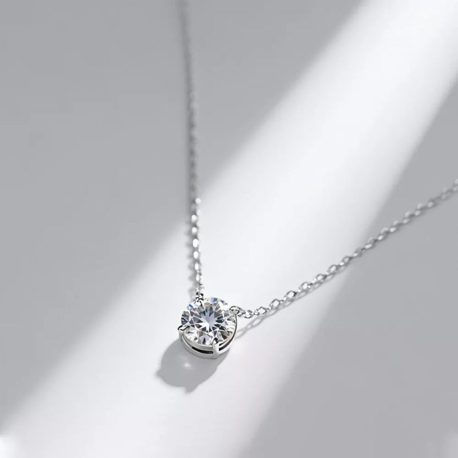 Radiant moissanite pendant necklace in sterling silver with a delicate chain.