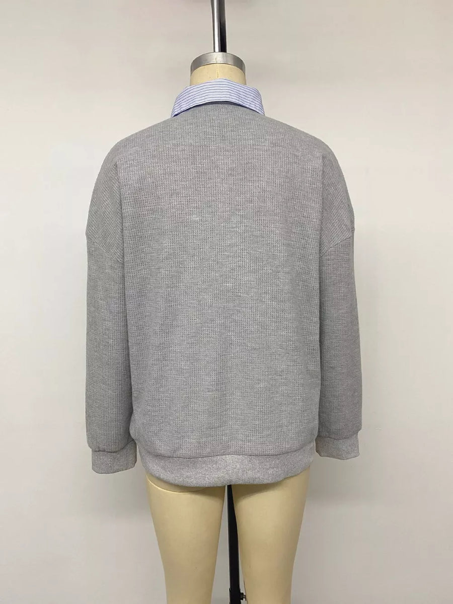 sweatshirt in Gray with v-neck and long sleeve