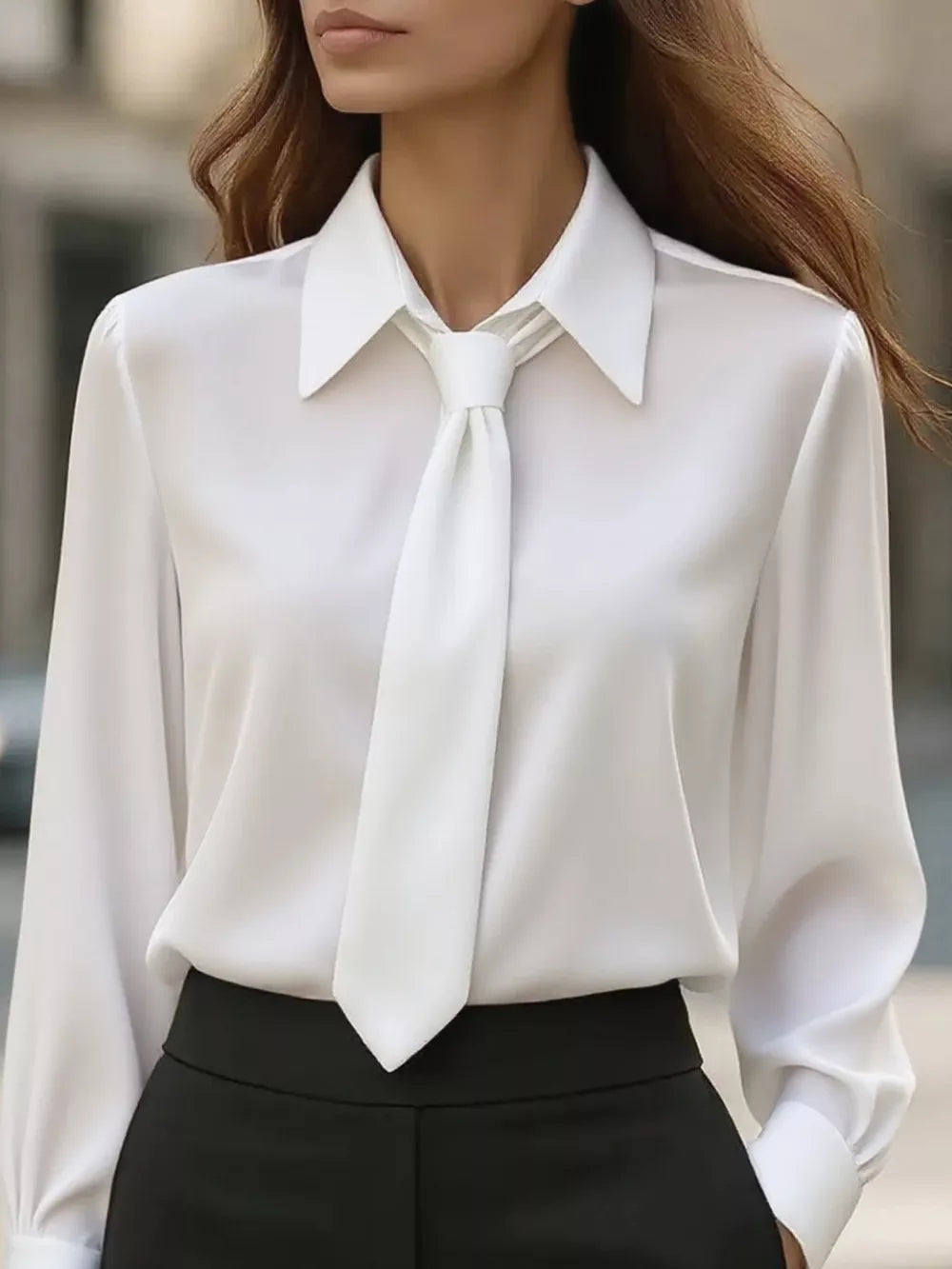 Khaki blouse with button cuffs and long sleeve