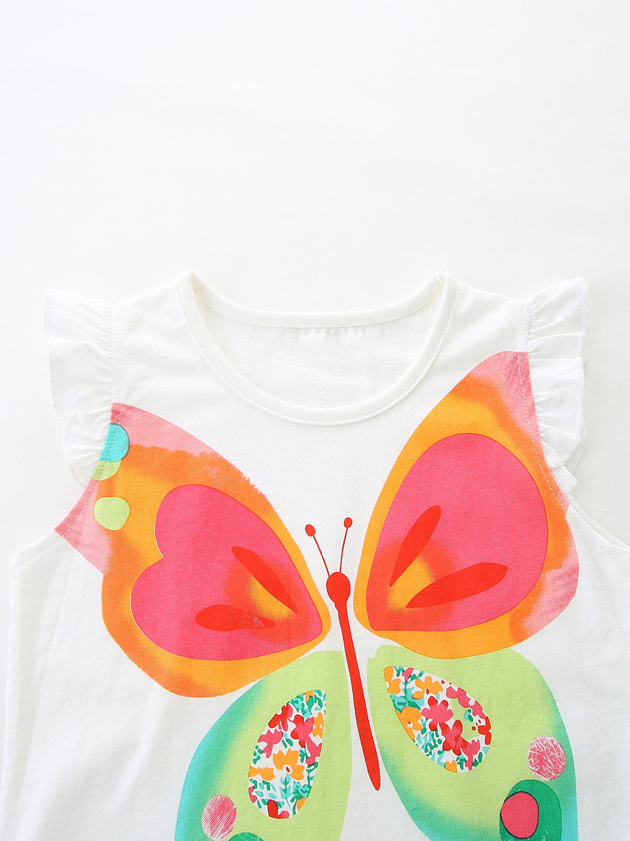 Playful Ruffled Graphic Tops Set For Kids